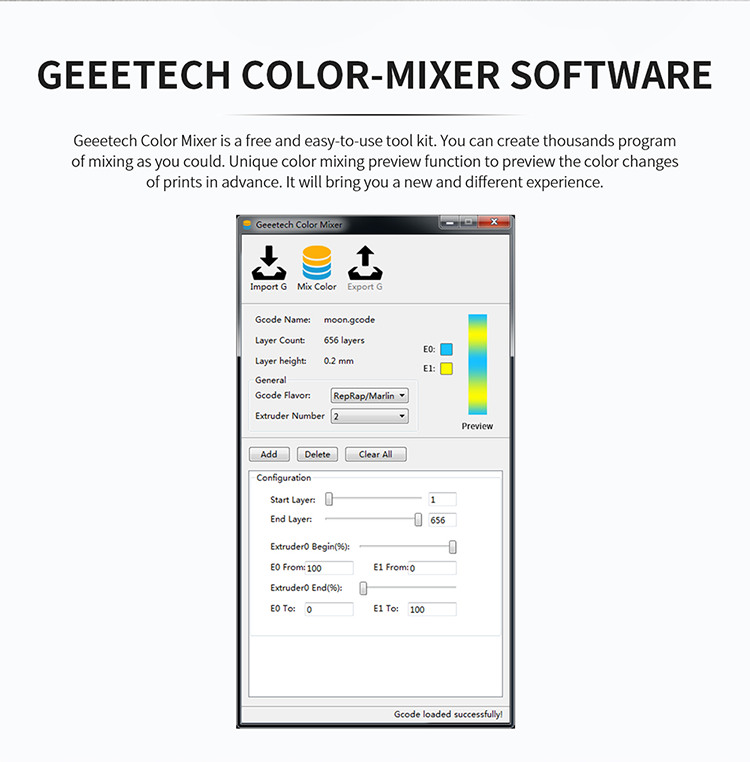 Software by Geeetech to mix the colors