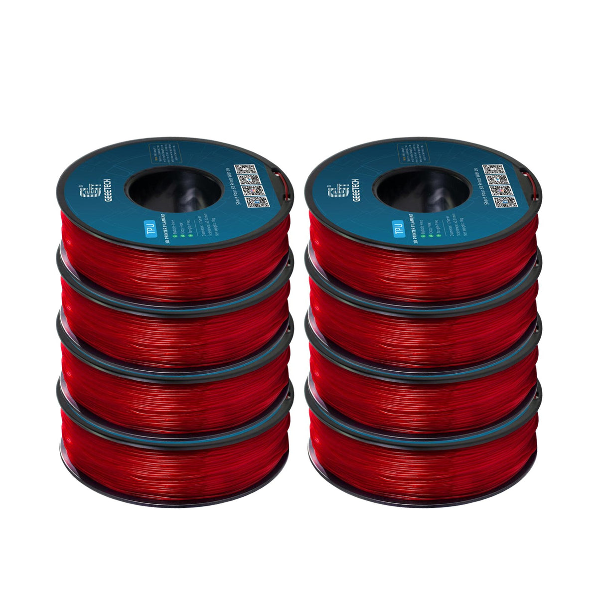 GEEETECH TPU 3D Printer Filament 1.75mm, 1kg Spool, 8 Rolls Bundle
