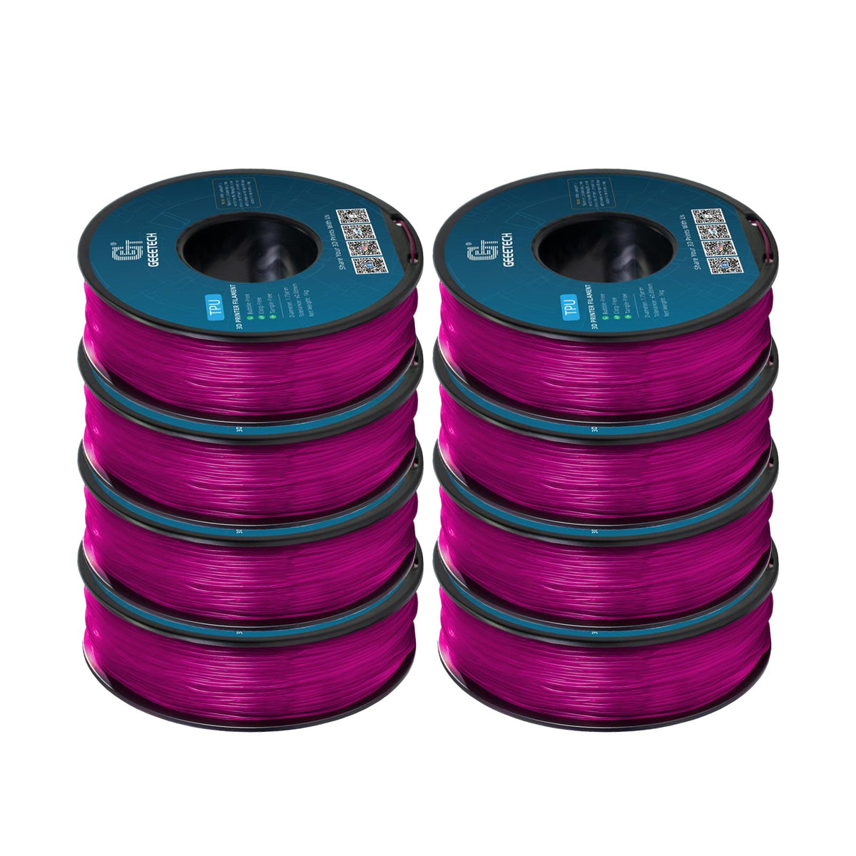 GEEETECH TPU 3D Printer Filament 1.75mm, 1kg Spool, 8 Rolls Bundle