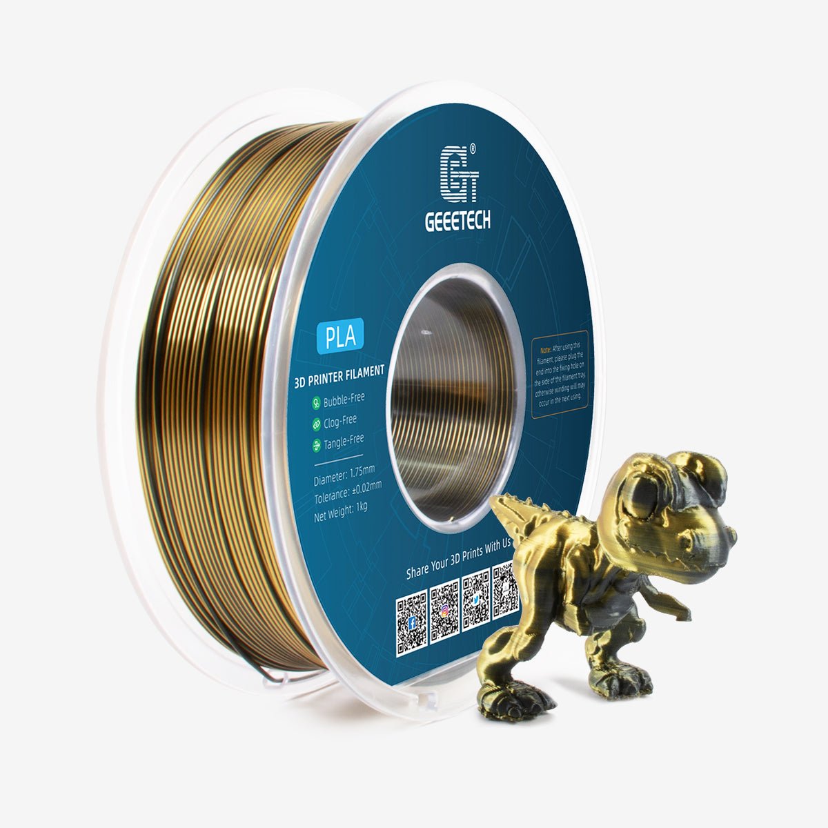 GEEETECH PLA Silk Dual Color 3D Printer Filament 1.75mm, 1kg Spool