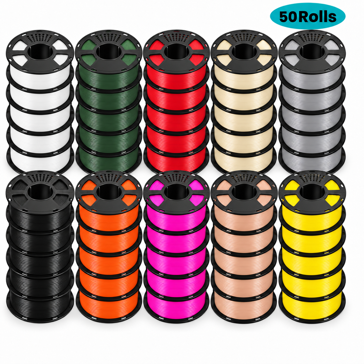 GEEETECH PETG 3D Printer Filament 1.75mm, 1kg Spool 50 Rolls Bundle
