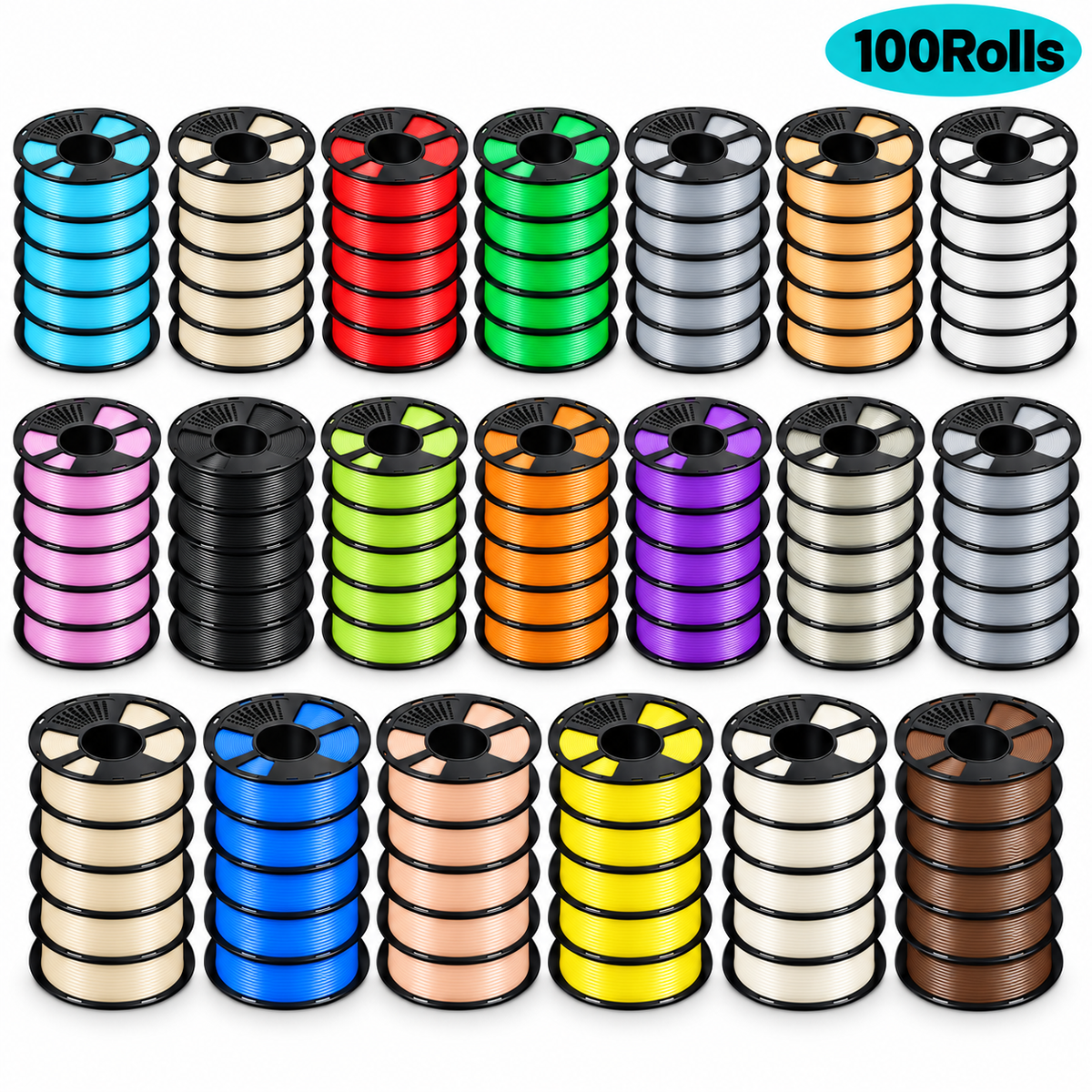 GEEETECH PLA 3D Printer Filament 1.75mm, 1kg Spool, 100 Rolls Bundle