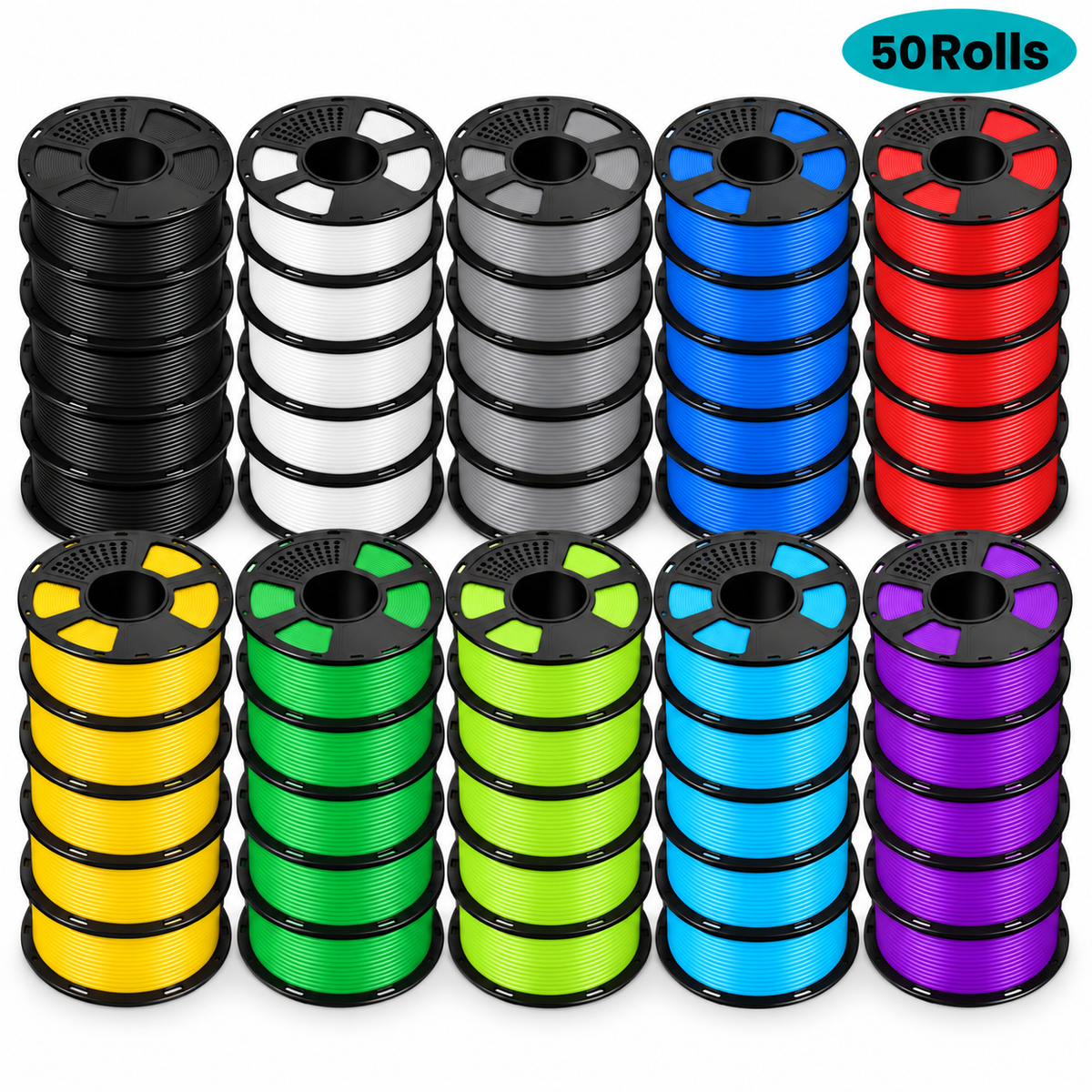 GEEETECH PLA 3D Printer Filament 1.75mm, 1kg Spool,50 Rolls Bundle【If you need mixed colors, please leave a note or contact us via email.】