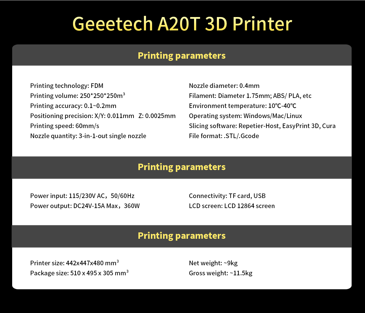 geeetech a20t specifications
