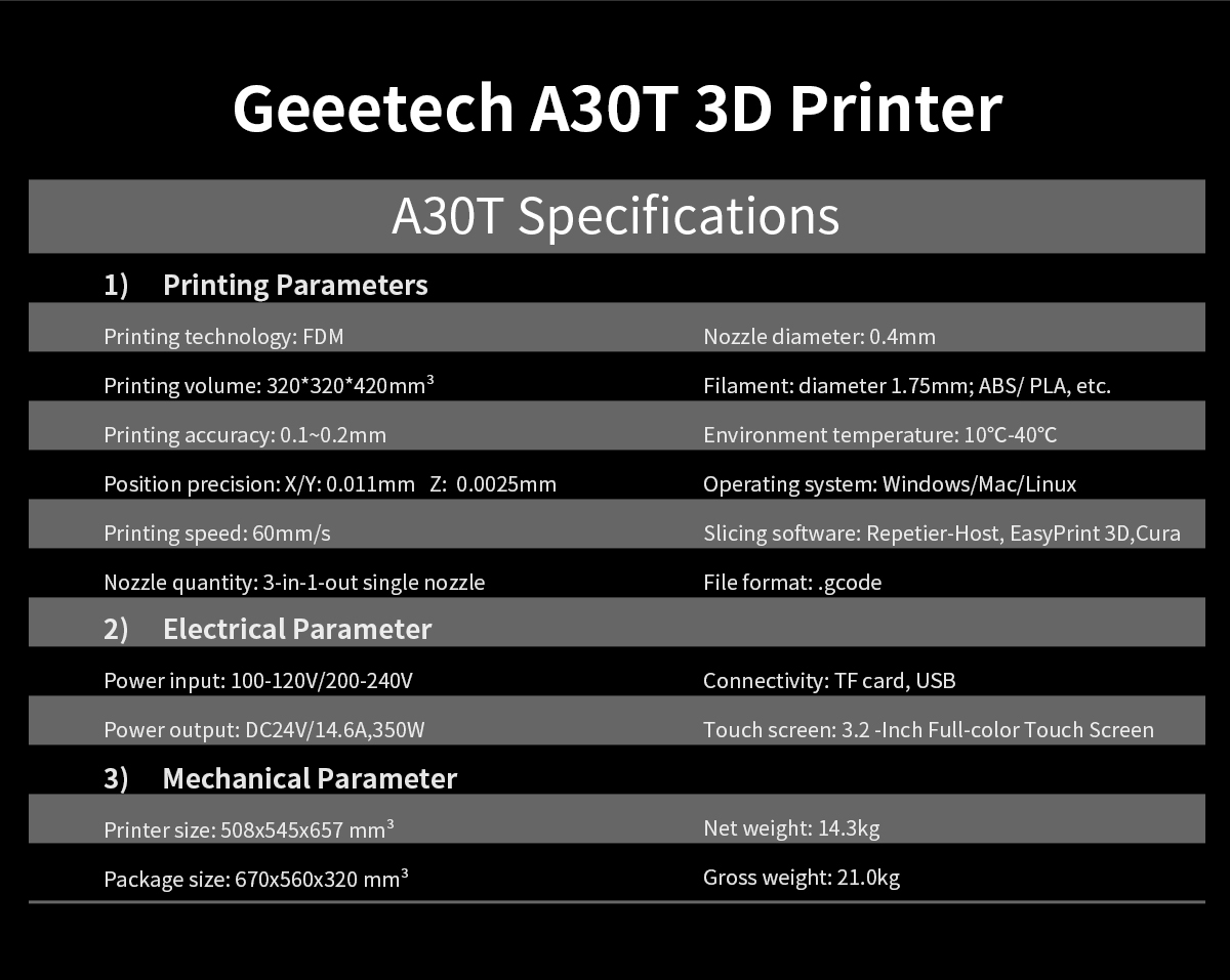 Geeetech A30T specifications