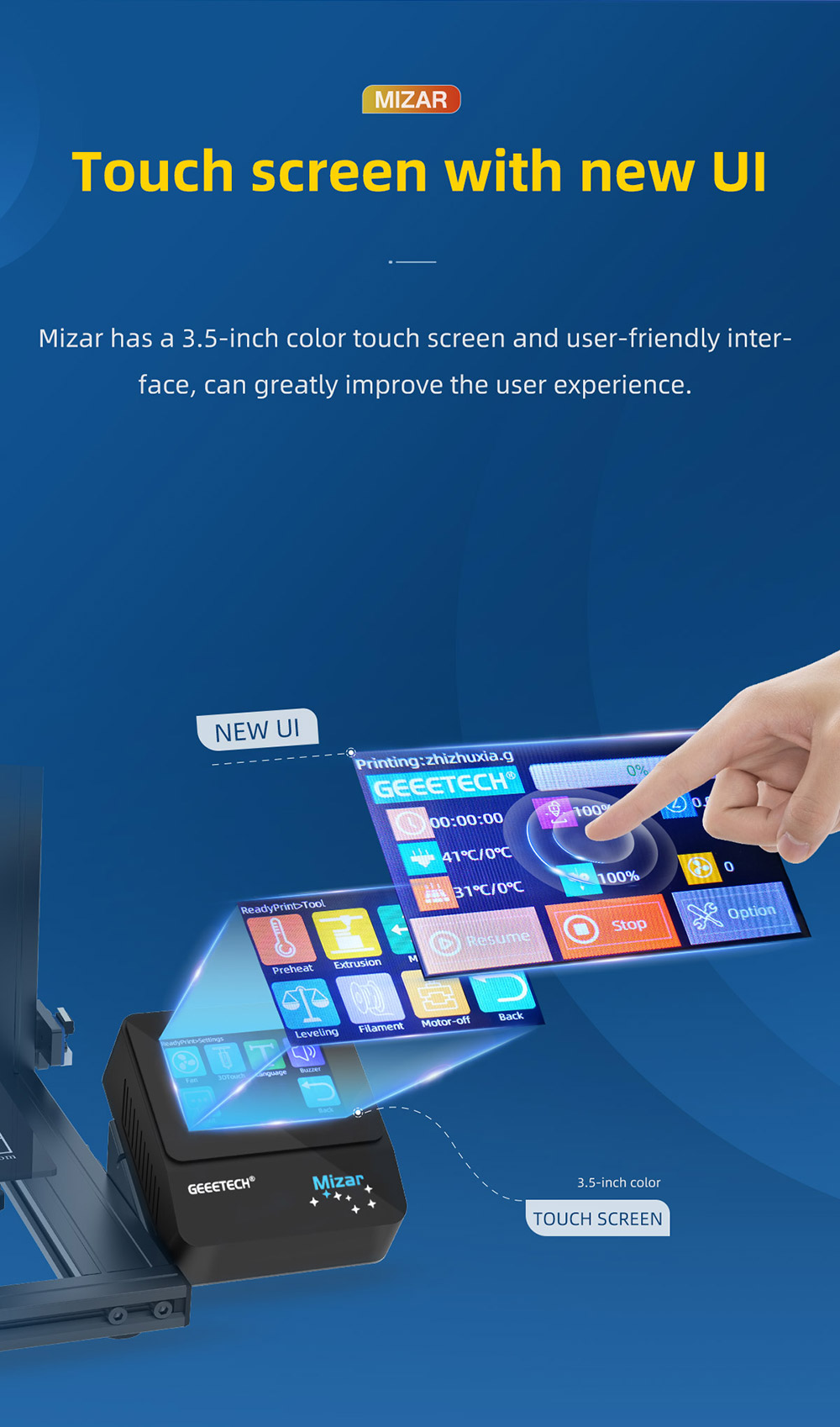 Mizar touch screen with new ui