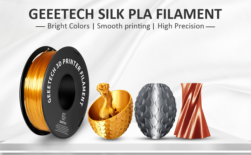 Silk (gold+silver+copper) Shiny PLA 1.75mm 0.5 kg Per Spool description of bright colors, smooth printing and high precision