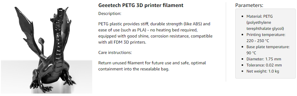 Geeetech PETG Silver 1.75mm 1kg/roll description
