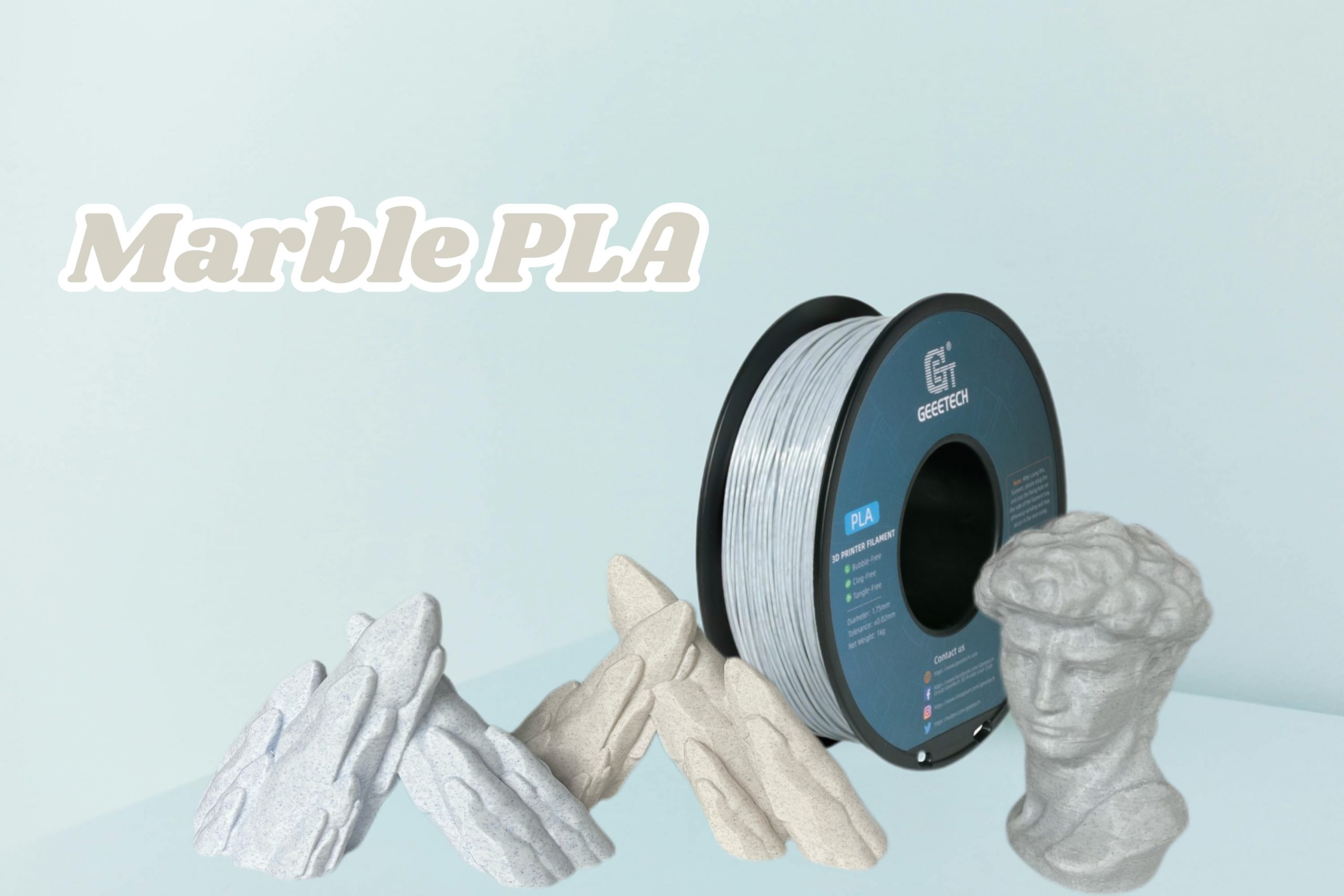 3D printed Bust and mountains by Geeetech marble PLA filament