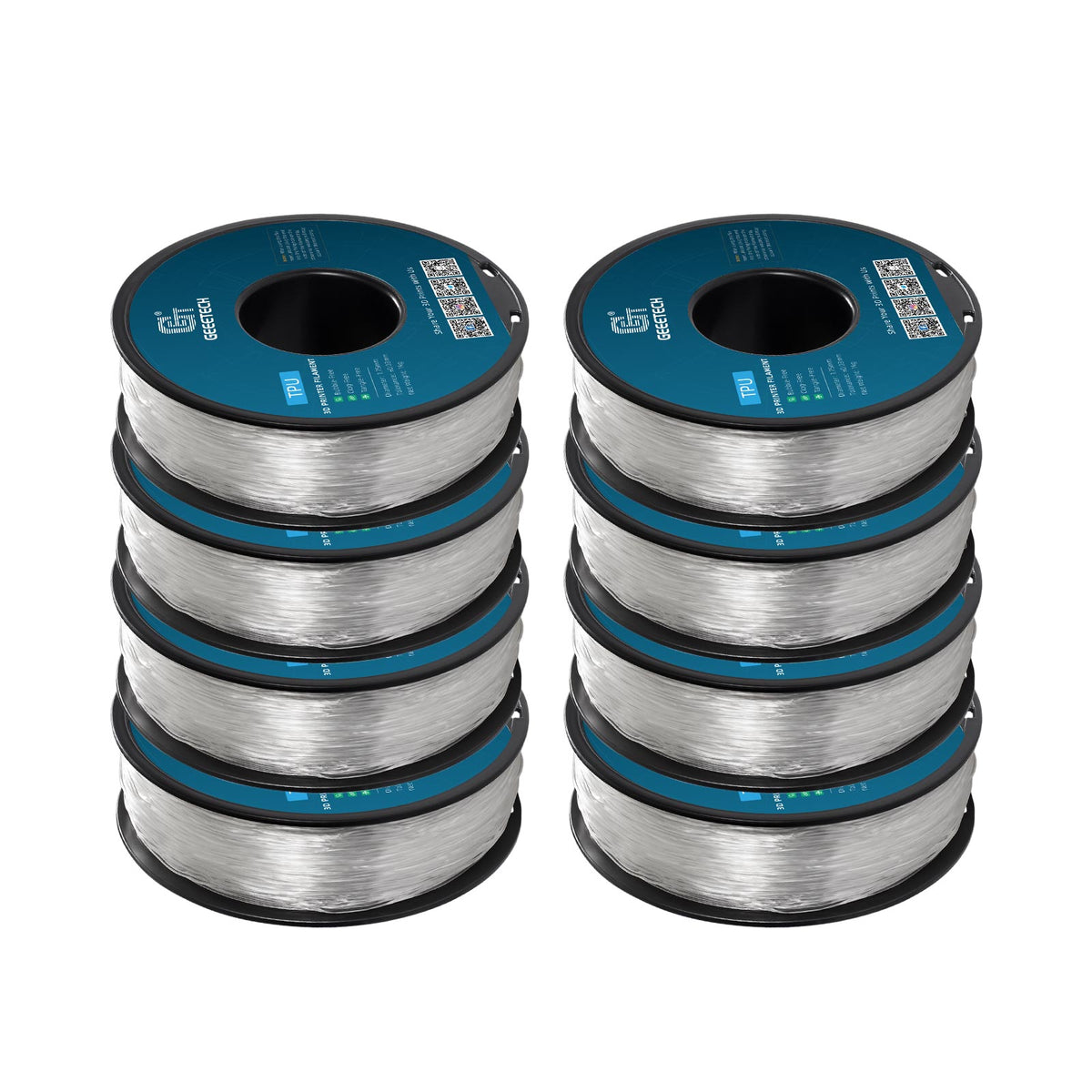 GEEETECH TPU 3D Printer Filament 1.75mm, 1kg Spool, 8 Rolls Bundle