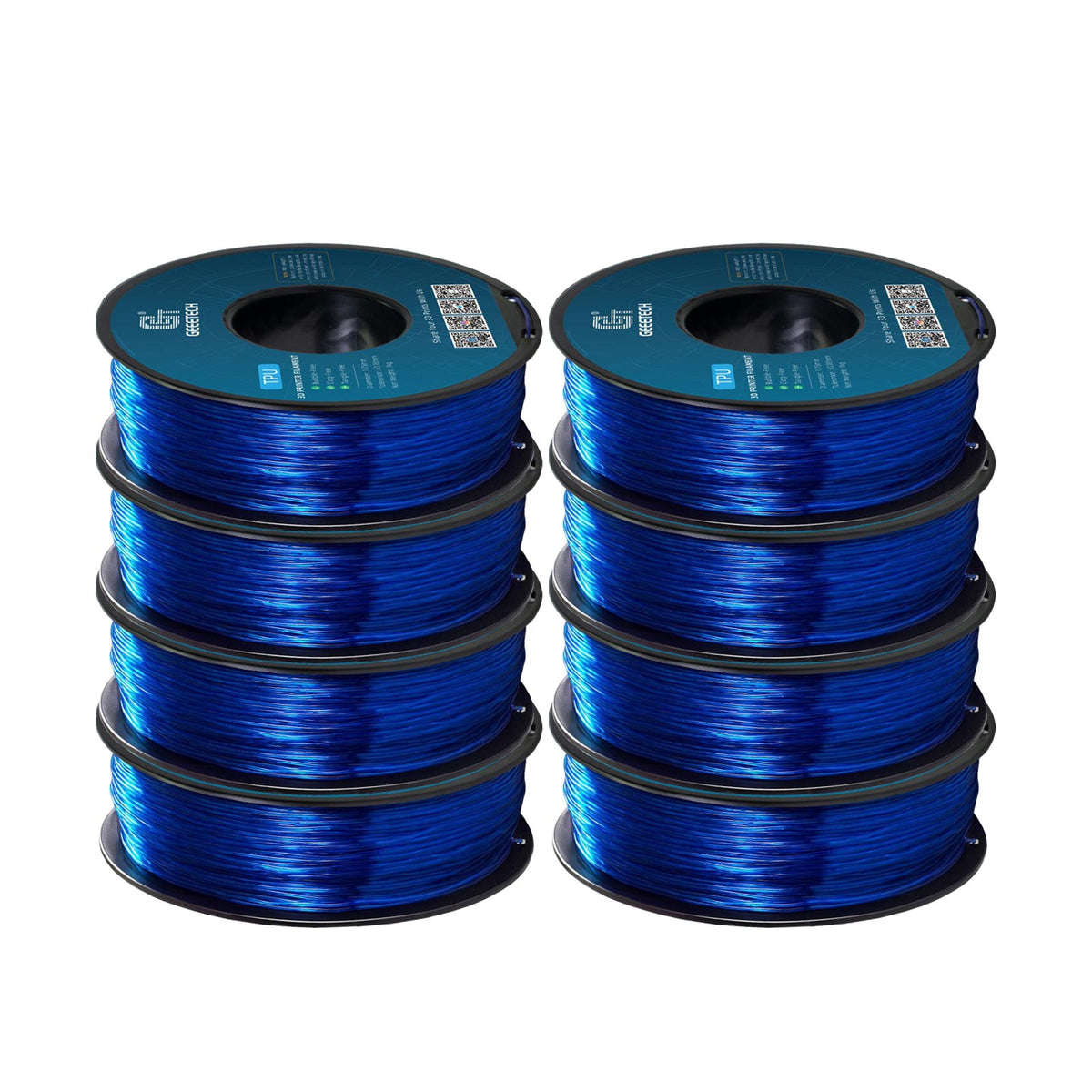 GEEETECH TPU 3D Printer Filament 1.75mm, 1kg Spool, 8 Rolls Bundle