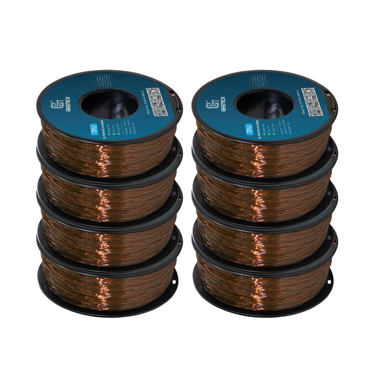 GEEETECH TPU 3D Printer Filament 1.75mm, 1kg Spool, 8 Rolls Bundle