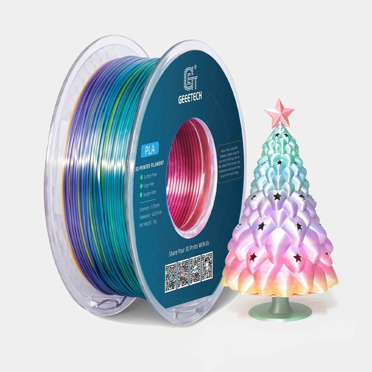 GEEETECH PLA Silk Rainbow 3D Printer Filament 1.75mm, 1kg Spool