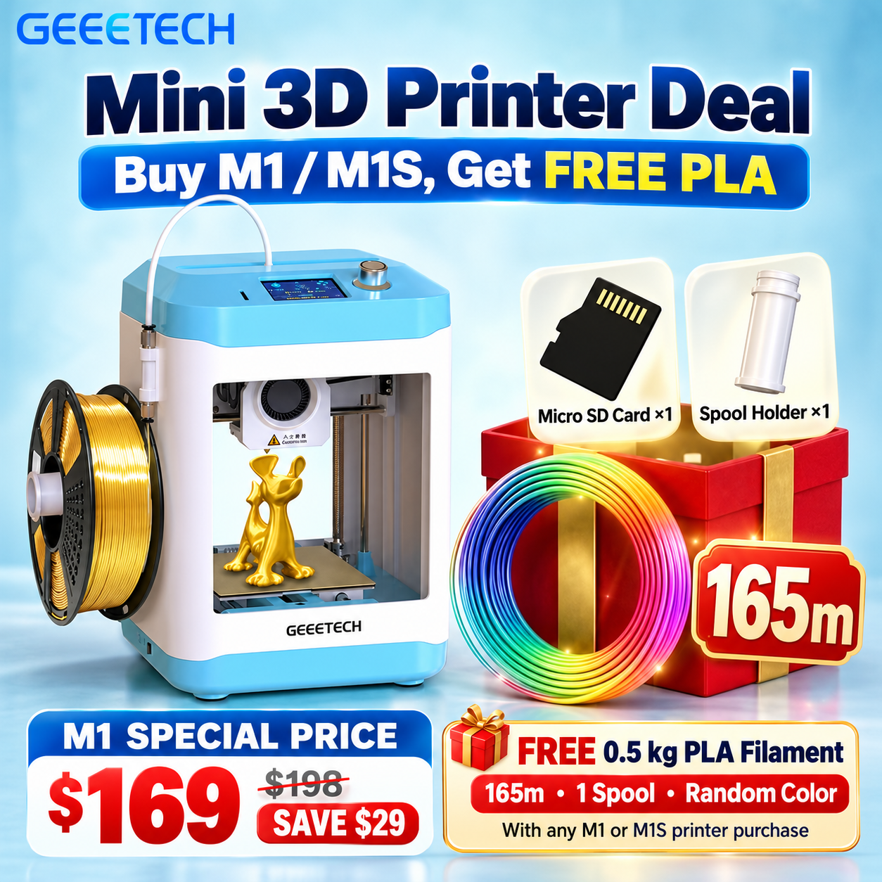 GEEETECH M1 High-Speed Mini 3D Printer for Kids & Beginners