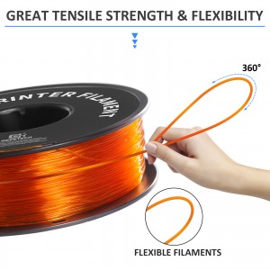 TPU Transparent Orange 3D Printer Filament 1.75mm 1kg/roll