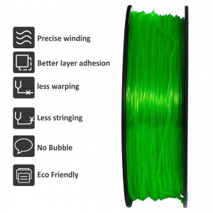 TPU Transparent Green 3D Printer Filament 1.75mm 1kg/roll