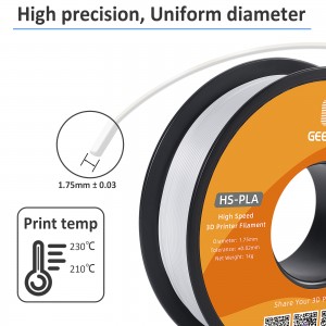 HS-PLA Filament, White PLA, 1.75mm 1Kg Per Roll, Can Be Used on Geeetech Thunder, AnkerMake M5, Bambu Lab X1 3D Printer