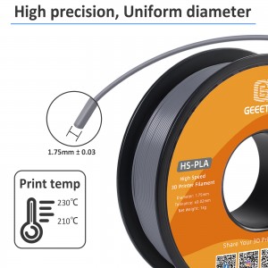 HS-PLA Filament, Grey PLA, 1.75mm 1Kg Per Roll, Can Be Used on Geeetech Thunder, AnkerMake M5, Bambu Lab X1 3D Printer