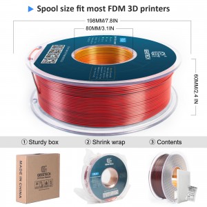 PLA Silk Tri-Color 3D Printer Filament 1.75mm 1kg/roll (Red+Gold+Black )