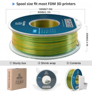 PLA Silk Dual 3D Printer Filament 1.75mm 1kg/roll (Yellow And Green)