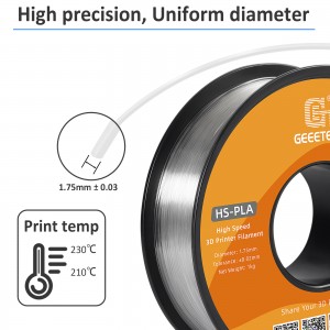 HS-PLA Transparent 3D Printer Filament 1.75mm 1kg/roll