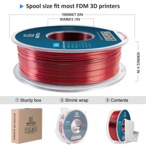 PLA Silk Dual  3D Printer Filament 1.75mm 1kg/roll (Black+ Red)