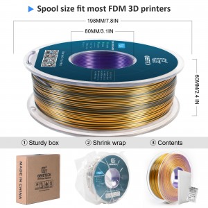 PLA Silk Tri-Color 3D Printer Filament 1.75mm 1kg/roll  (Purple+Gold+Black )