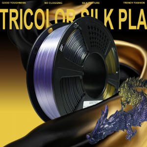 PLA Silk Tri-Color 3D Printer Filament 1.75mm 1kg/roll  (Purple+Gold+Black )