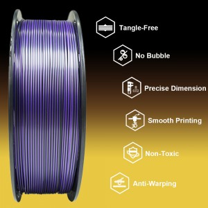 PLA Silk Tri-Color 3D Printer Filament 1.75mm 1kg/roll  (Purple+Gold+Black )