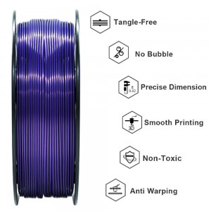 PLA Silk Tri-Color  3D Printer Filament 1.75mm 1kg/roll  (Blue+Purple+Black)