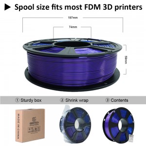 PLA Silk Tri-Color  3D Printer Filament 1.75mm 1kg/roll  (Blue+Purple+Black)
