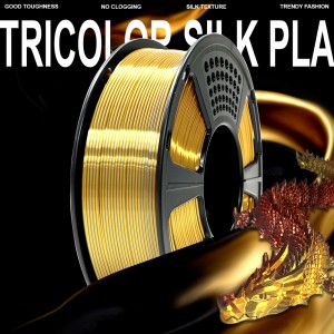 PLA Silk Tri-Color 3D Printer Filament 1.75mm 1kg/roll ( Gold+Silver+Copper )