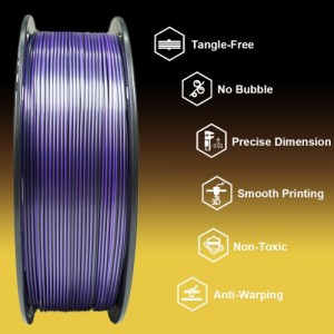 PLA Silk Tri-Color 3D Printer Filament 1.75mm 1kg/roll  (Purple+Gold+Black )