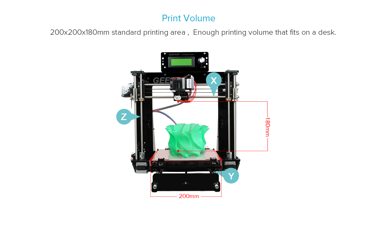 geeetech i3 pro b 3d printer description of print volume