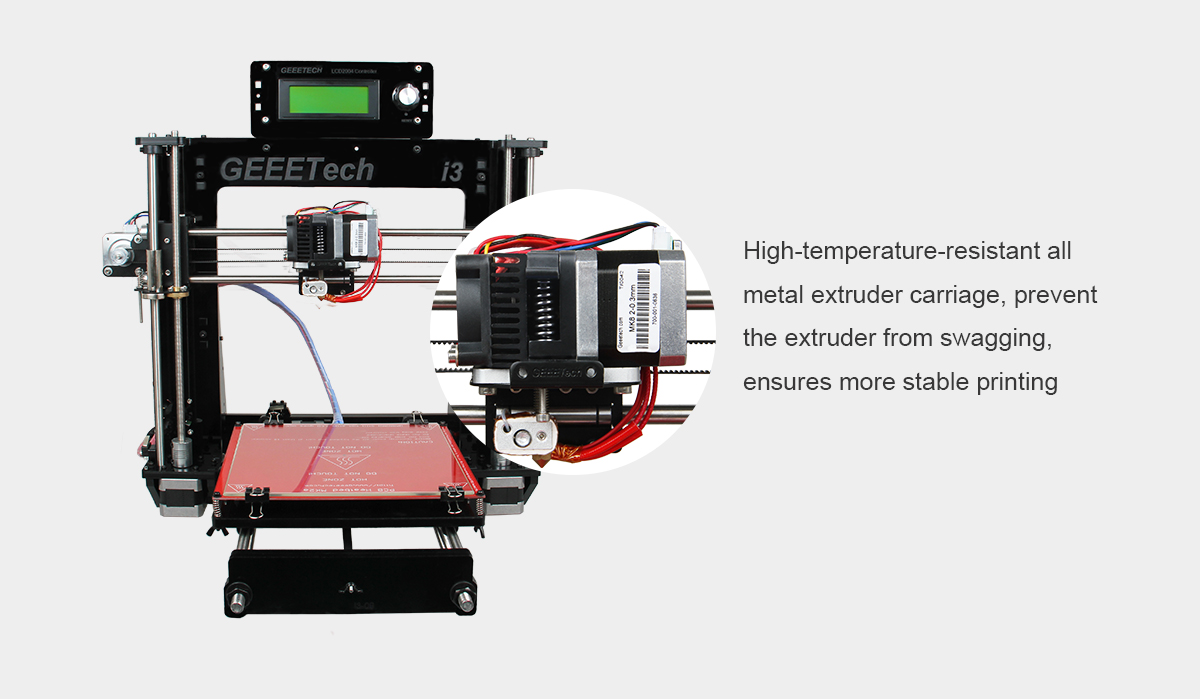 geeetech i3 pro b 3d printer description of high-temperature-resistant all metal extruder carriage
