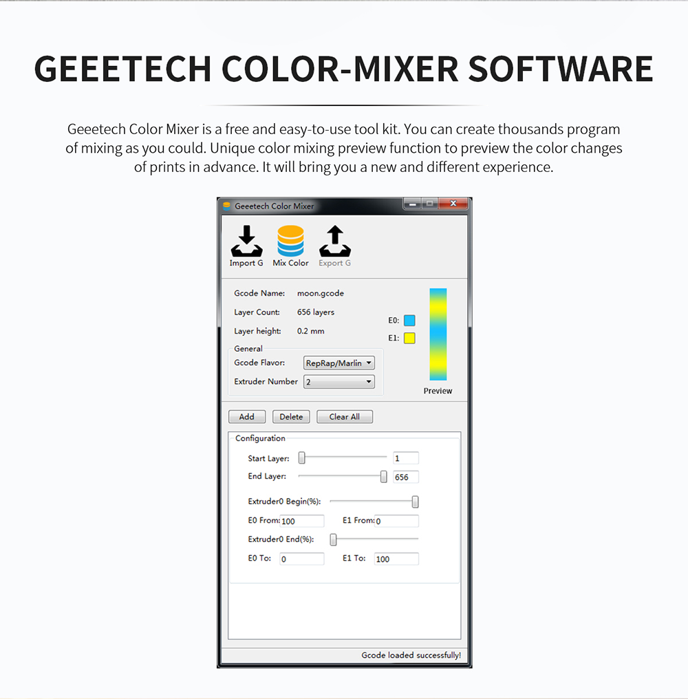 Geeetech A30M description of color mixer software