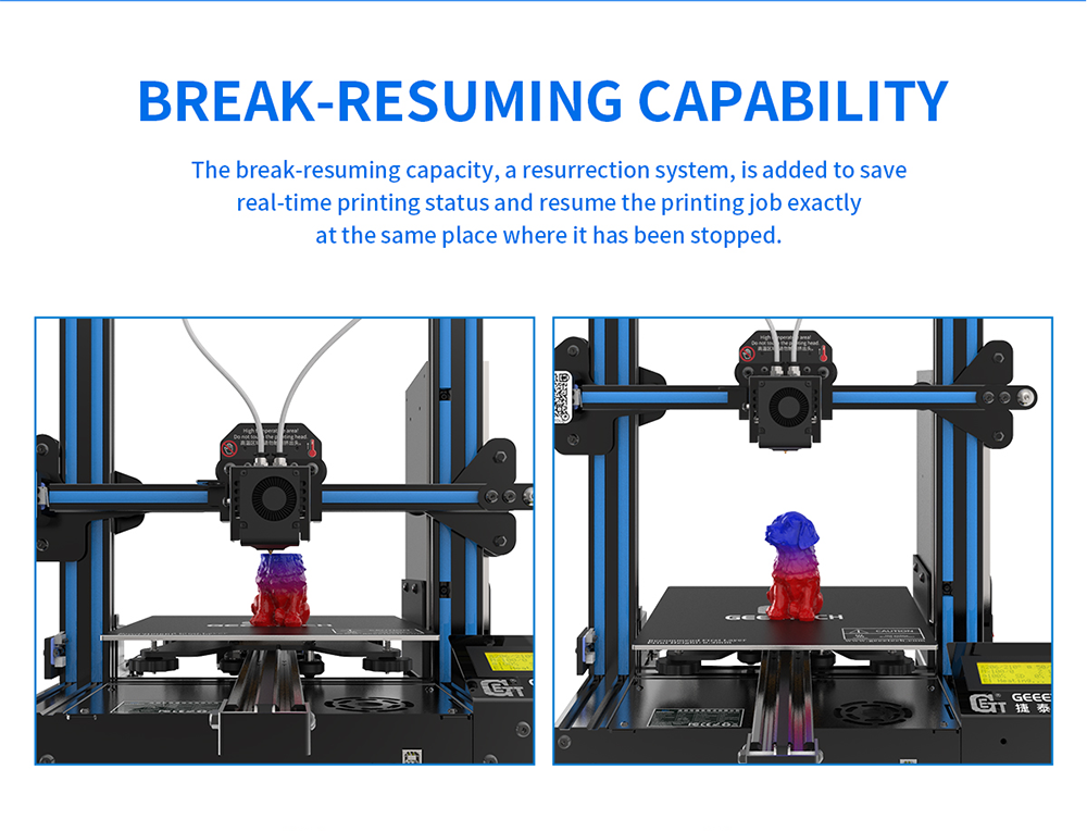 geeetech a10 m description of break-resuming capability