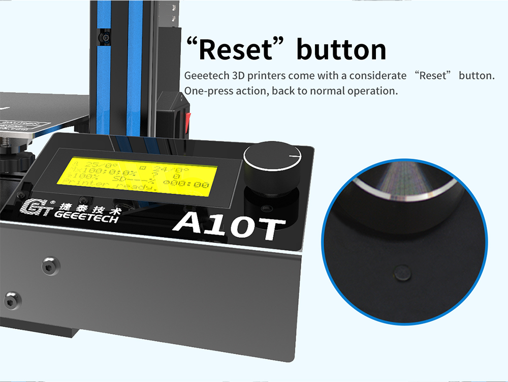geeetech a10t description of reset button