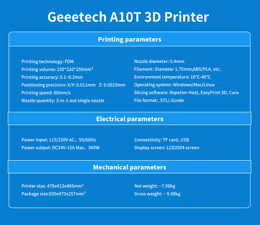 geeetech a10t specifications