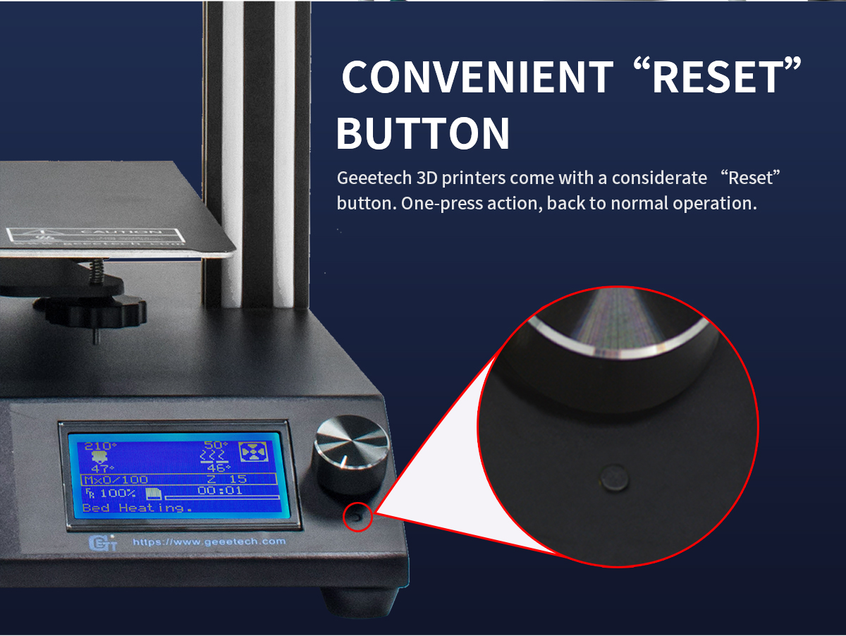 Geeetech a20m description of convenient reset button