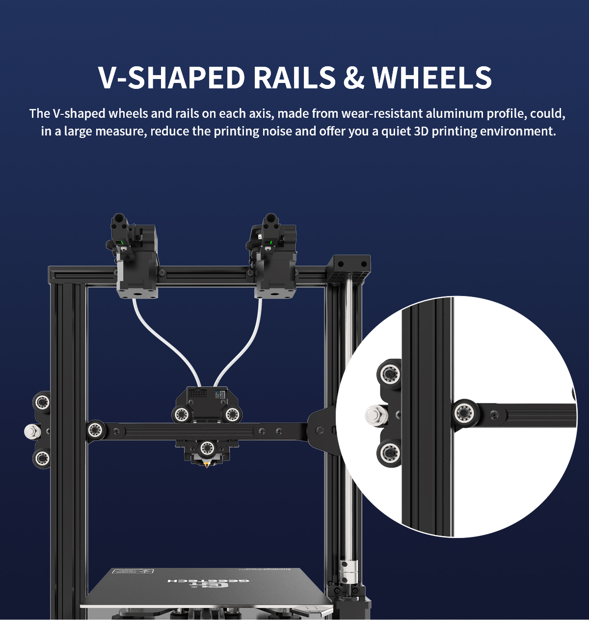 Geeetech a20m description of v-shaped rails and wheels