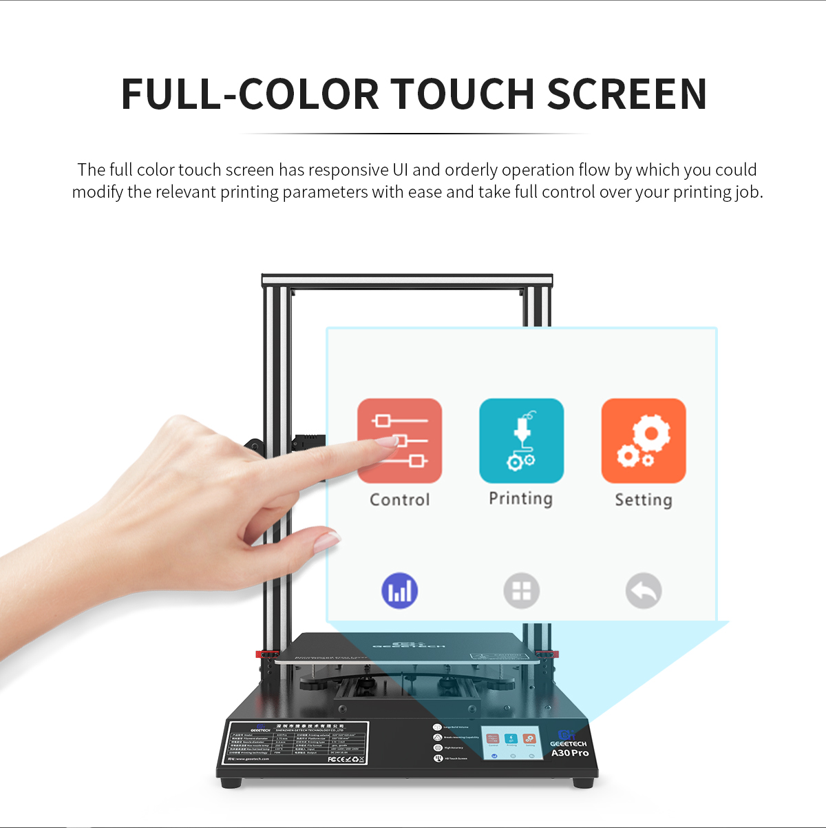 Geeetech A30Pro description of full-color touch screen