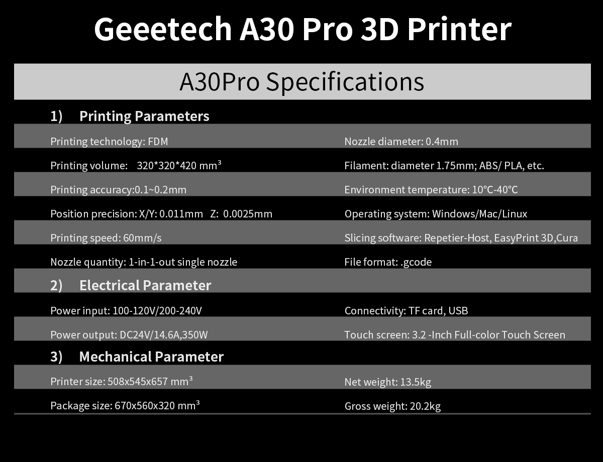 Geeetech A30Pro specification