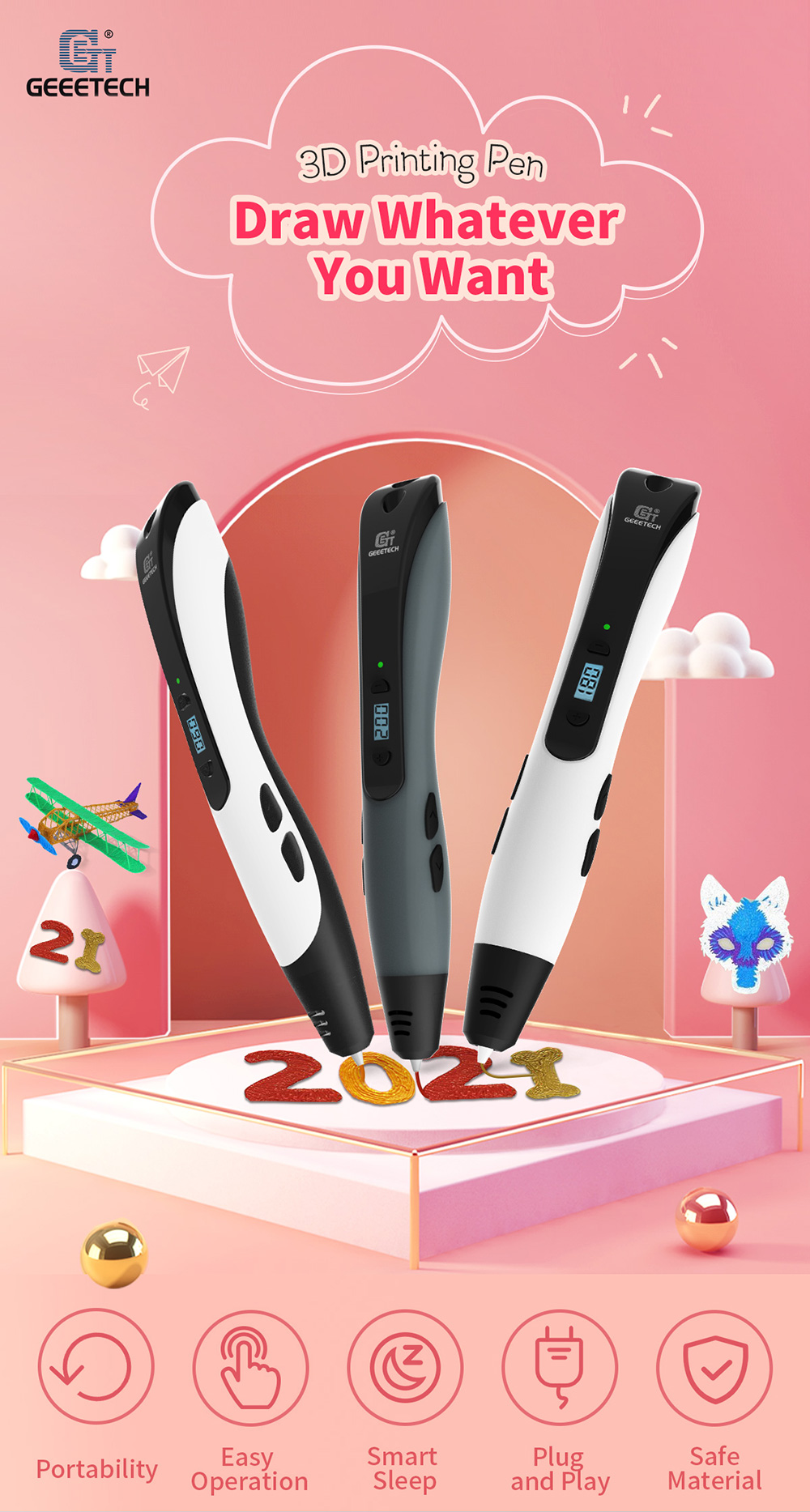 geeetech Grey TG-21 3D Printing Pen description