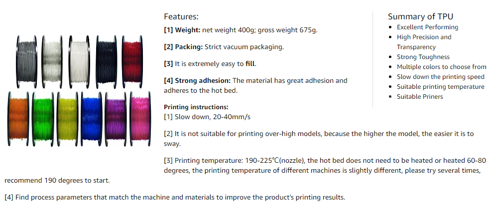 Geeetech TPU Grey 1.75mm 1kg per roll description of features and summary