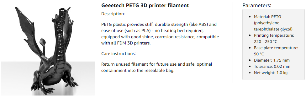 Geeetech PETG Orange 1.75mm 1kg/roll description