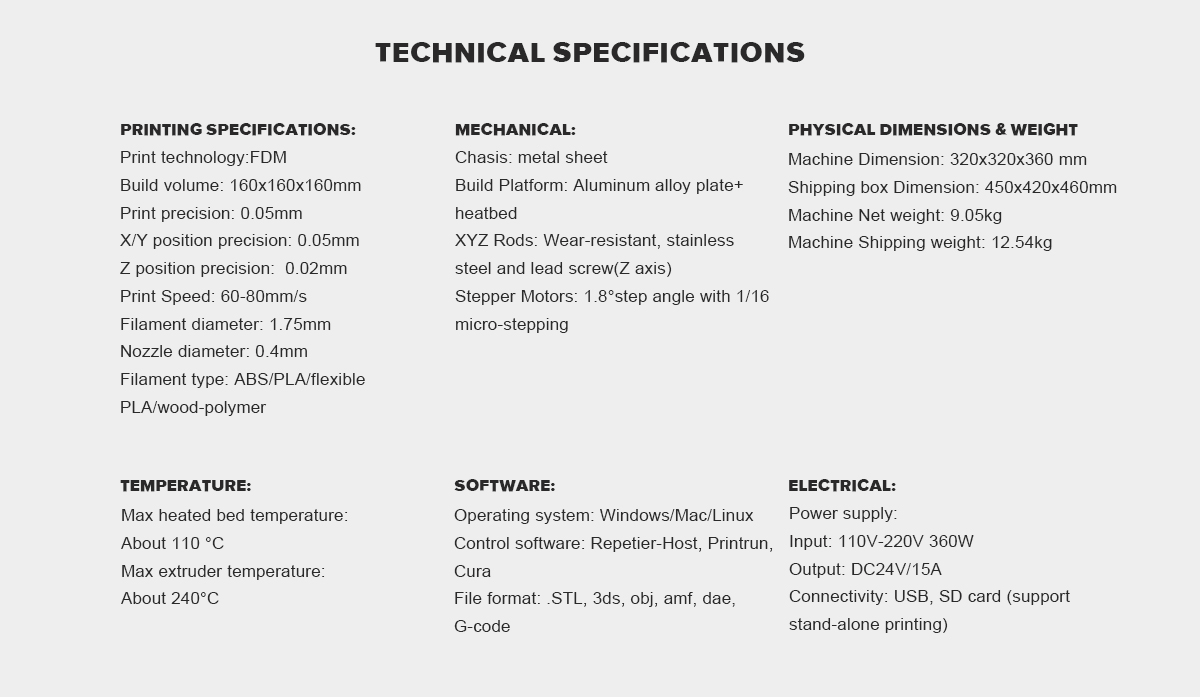 geeetech mecreator 2  specifications