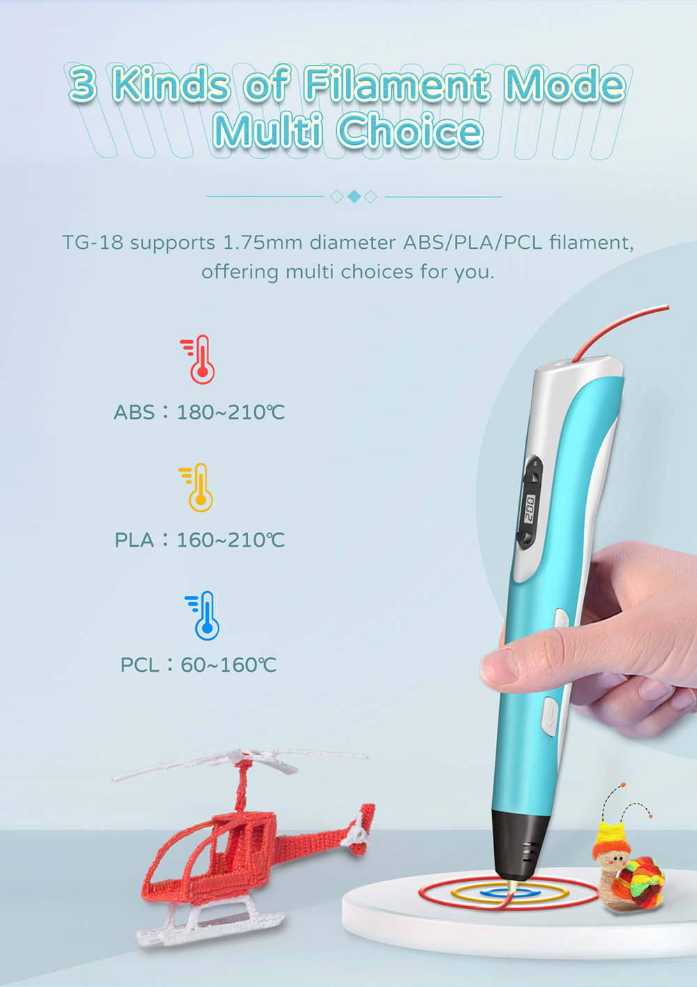geeetech TG-18 3D Printing Pen description  of 3 mode multi choice