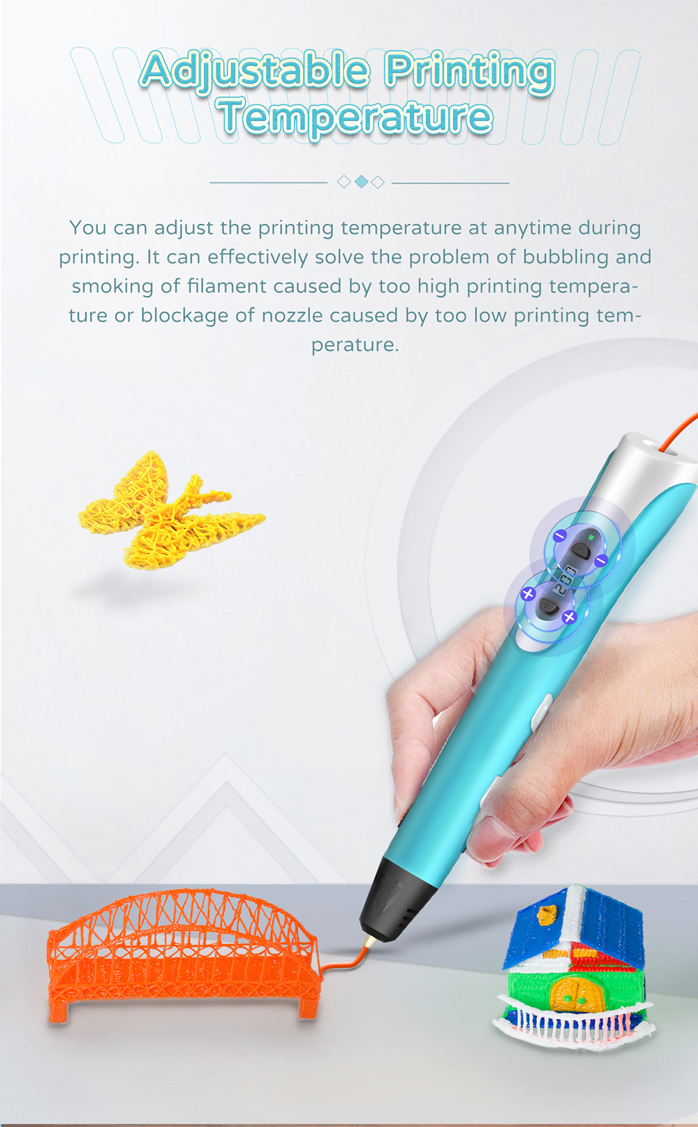 geeetech TG-18 3D Printing Pen description  of  adjustable temperature