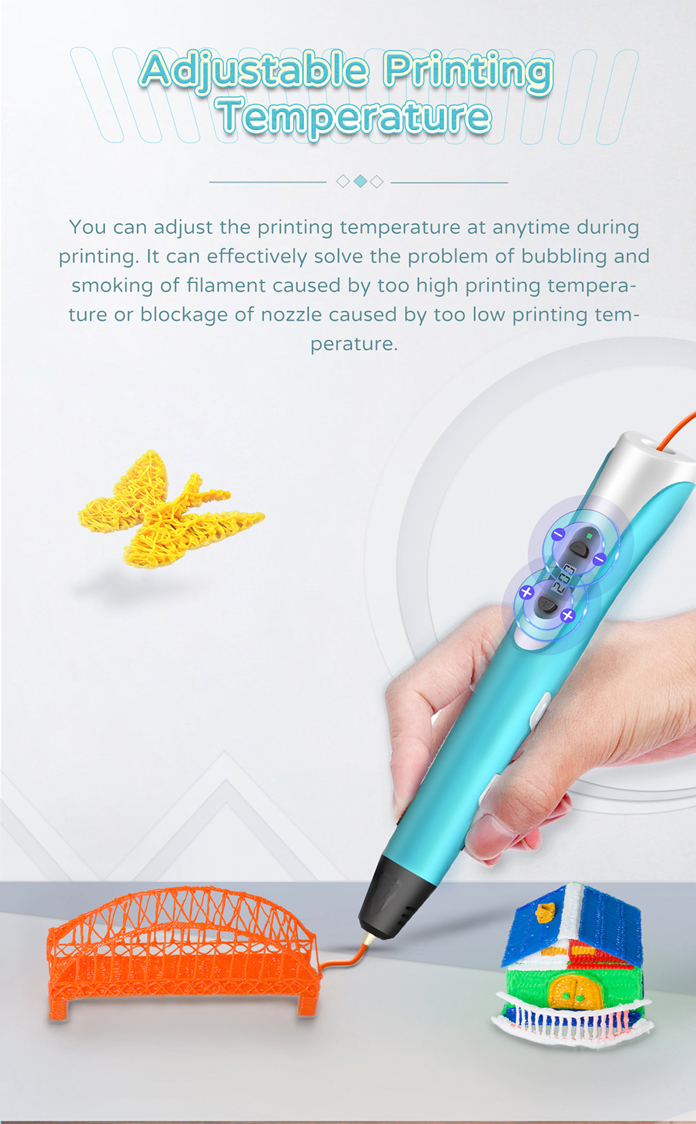 geeetech TG-18 3D Printing Pen description  of  adjustable temperature